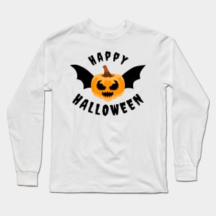 Giggles and Grins: Happy Halloween Flying Pumpkin Bat Long Sleeve T-Shirt